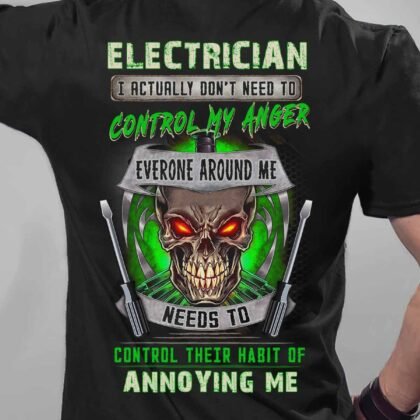Skull & Screwdriver Black Electrician T-Shirt