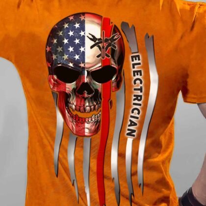 Patriotic Skull & Flag Electrician T-Shirt